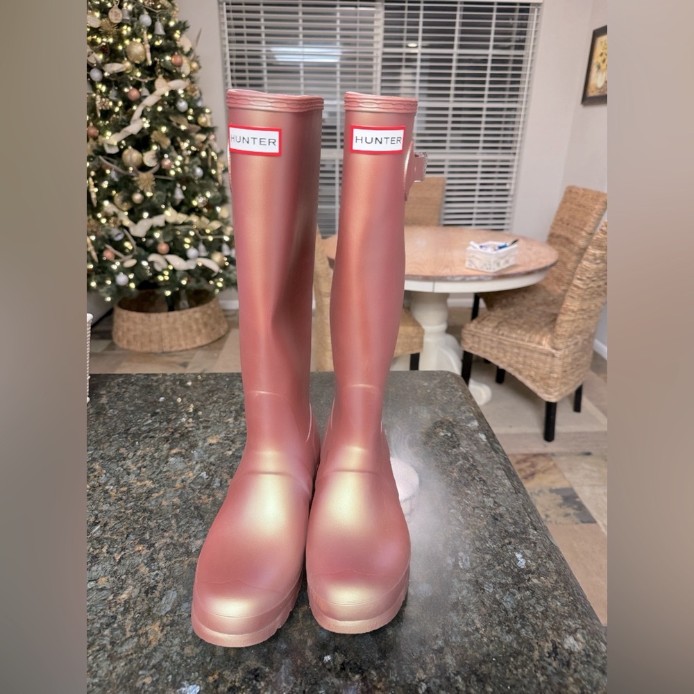 Hunter Original Nebula Tall Women Rain Boots Sz9 Pink Iridescent Pull On